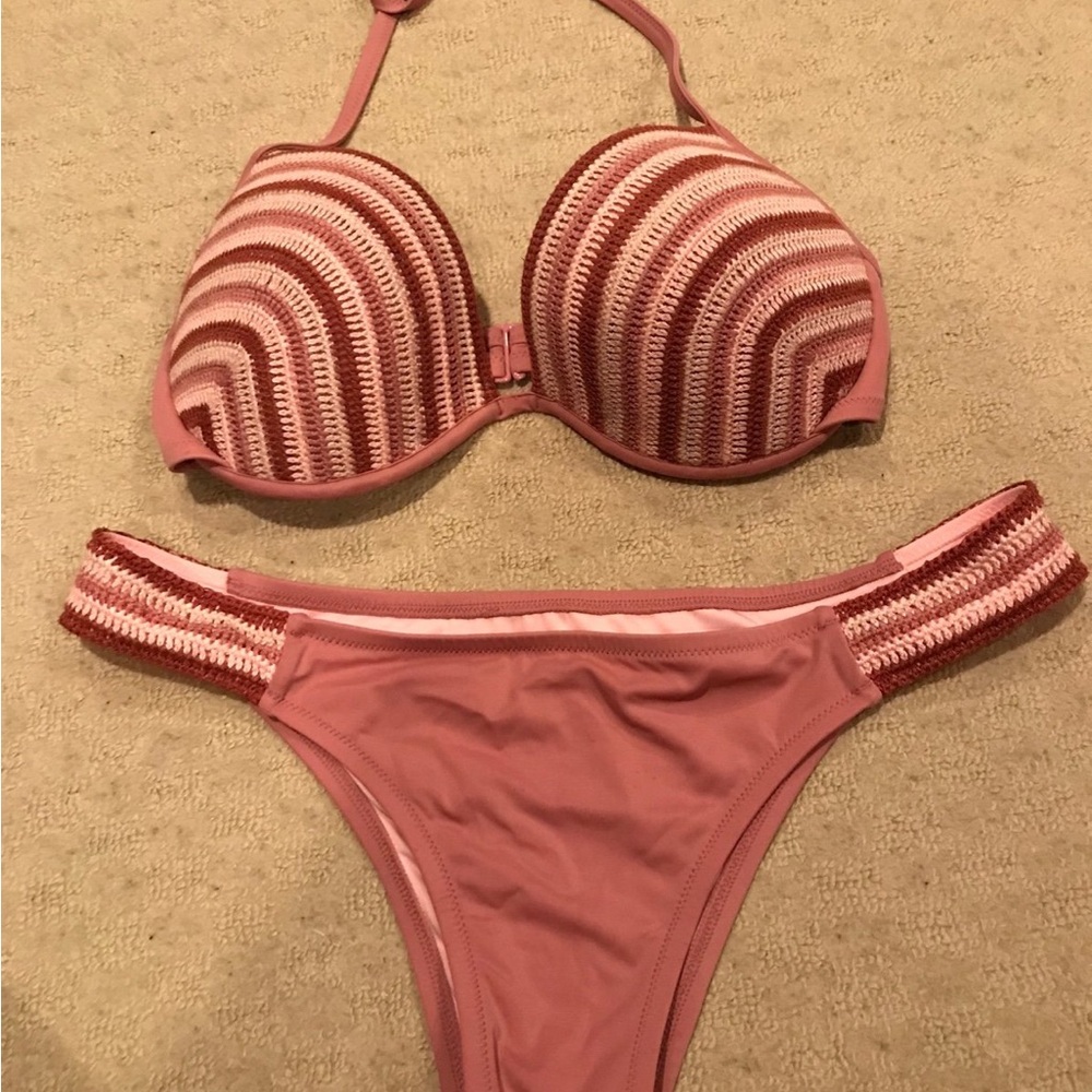 Shade and Shore Striped Pink Bikini Set